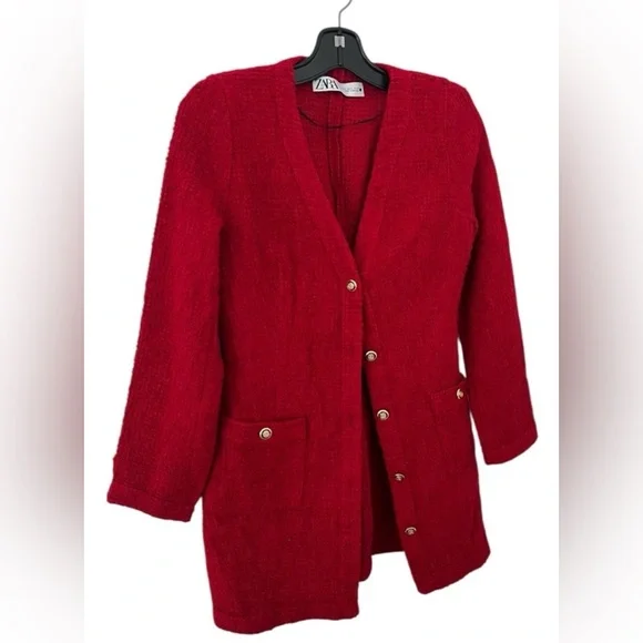 ZARA Textured Weave Blazer Dress Burgundy Red Gold Size S - Picture 8 of 16